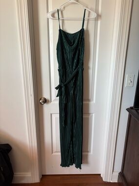 Green Pleated Spaghetti-Strap Jumpsuit